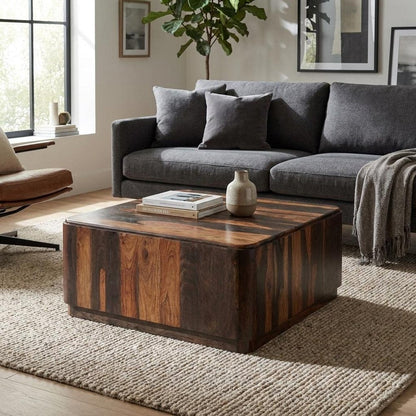 39" Dark Brown Solid Wood Square Solid Coffee Table HomeRoots