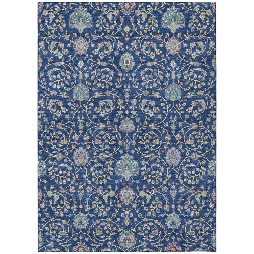 3' X 5' Blue And Gray Floral Washable Indoor Outdoor Area Rug — view 1