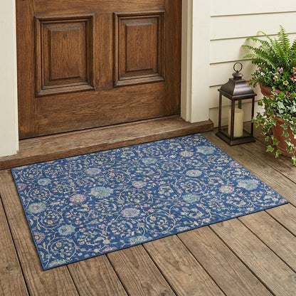 3' X 5' Blue And Gray Floral Washable Indoor Outdoor Area Rug HomeRoots