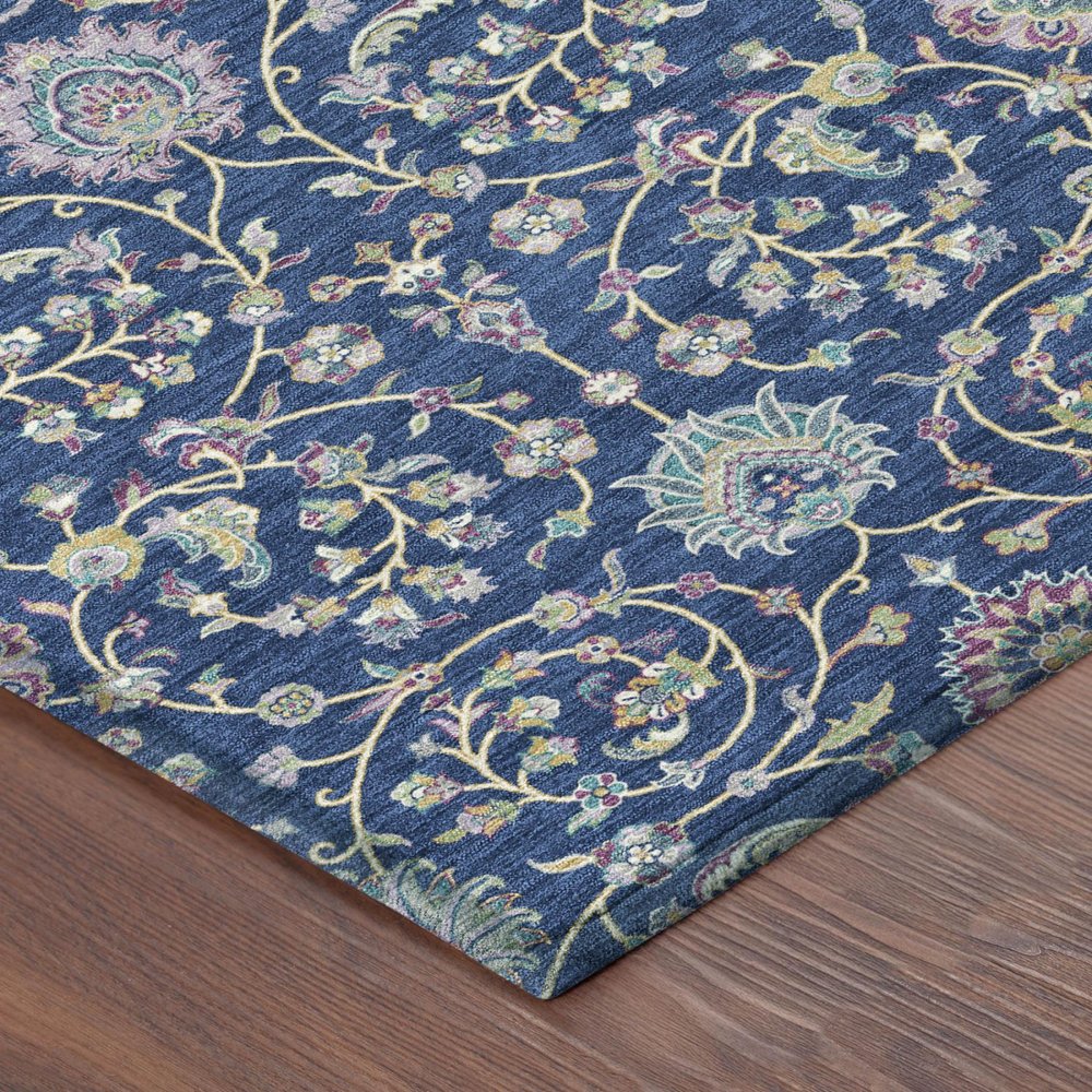 5' X 8' Blue And Gray Floral Washable Indoor Outdoor Area Rug — view 2