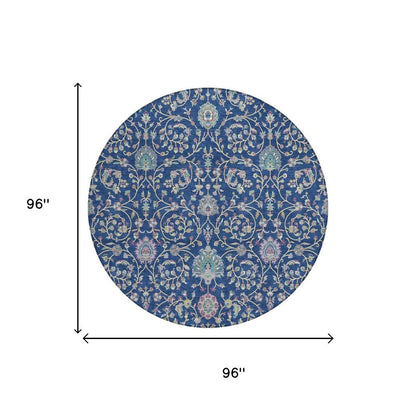 8' Blue And Gray Round Floral Washable Indoor Outdoor Area Rug HomeRoots