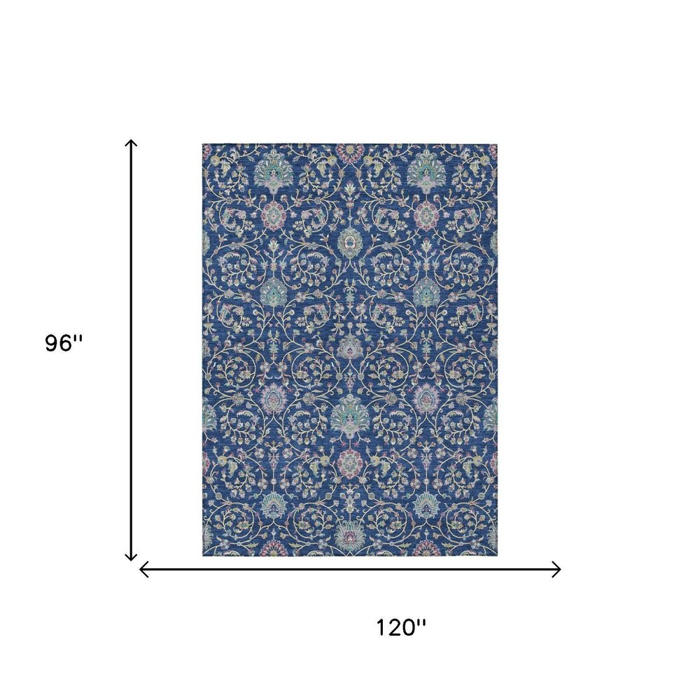 8' X 10' Blue And Gray Floral Washable Indoor Outdoor Area Rug HomeRoots
