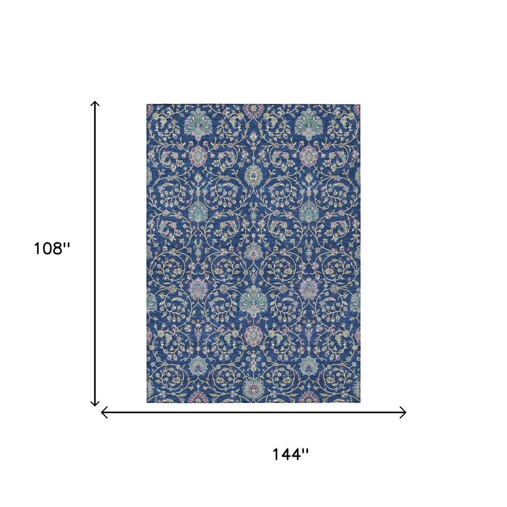9' X 12' Blue And Gray Floral Washable Indoor Outdoor Area Rug — view 4