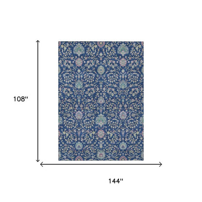 9' X 12' Blue And Gray Floral Washable Indoor Outdoor Area Rug HomeRoots