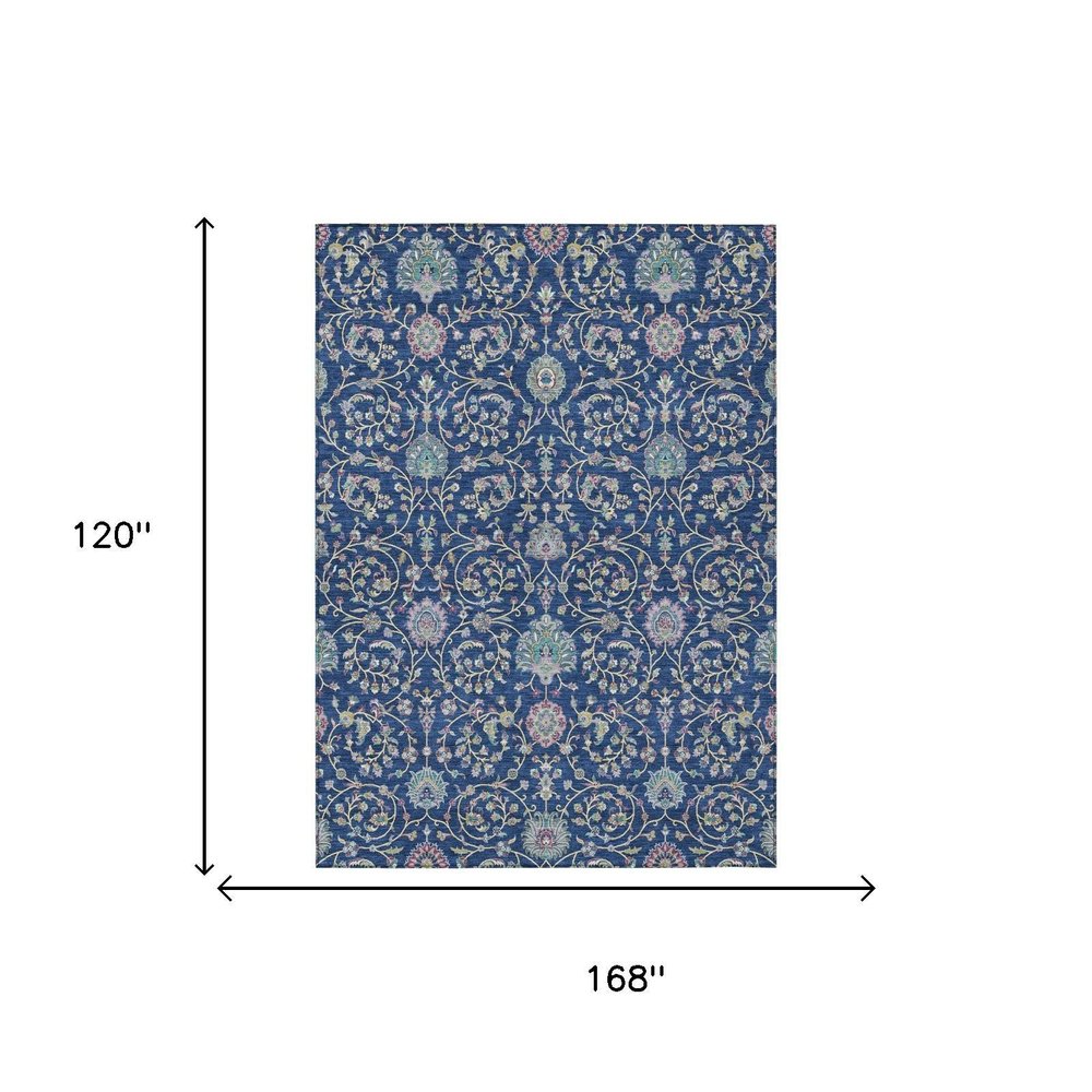 10' X 14' Blue And Gray Floral Washable Indoor Outdoor Area Rug HomeRoots