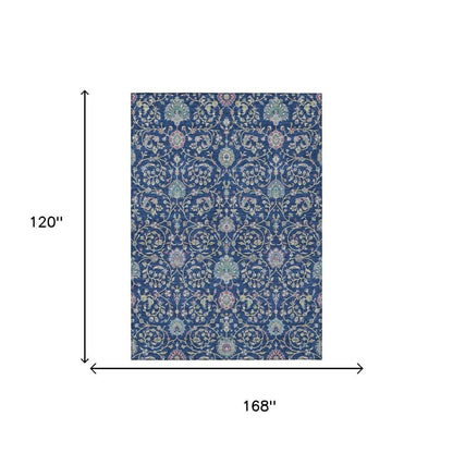 10' X 14' Blue And Gray Floral Washable Indoor Outdoor Area Rug HomeRoots