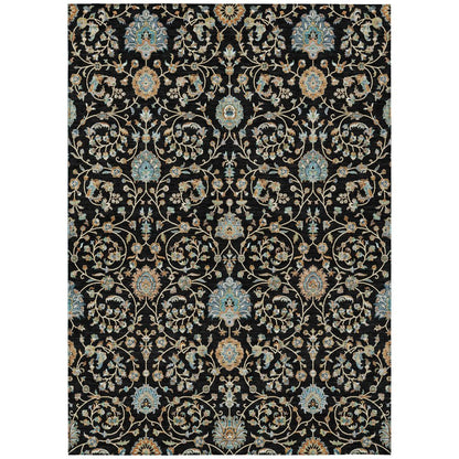 3' X 5' Black And Graphite Floral Washable Indoor Outdoor Area Rug HomeRoots