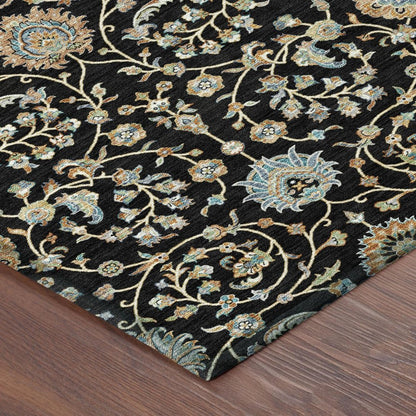 3' X 5' Black And Graphite Floral Washable Indoor Outdoor Area Rug HomeRoots