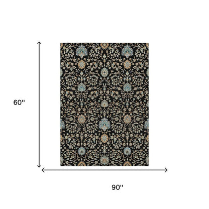 5' X 8' Black And Graphite Floral Washable Indoor Outdoor Area Rug HomeRoots