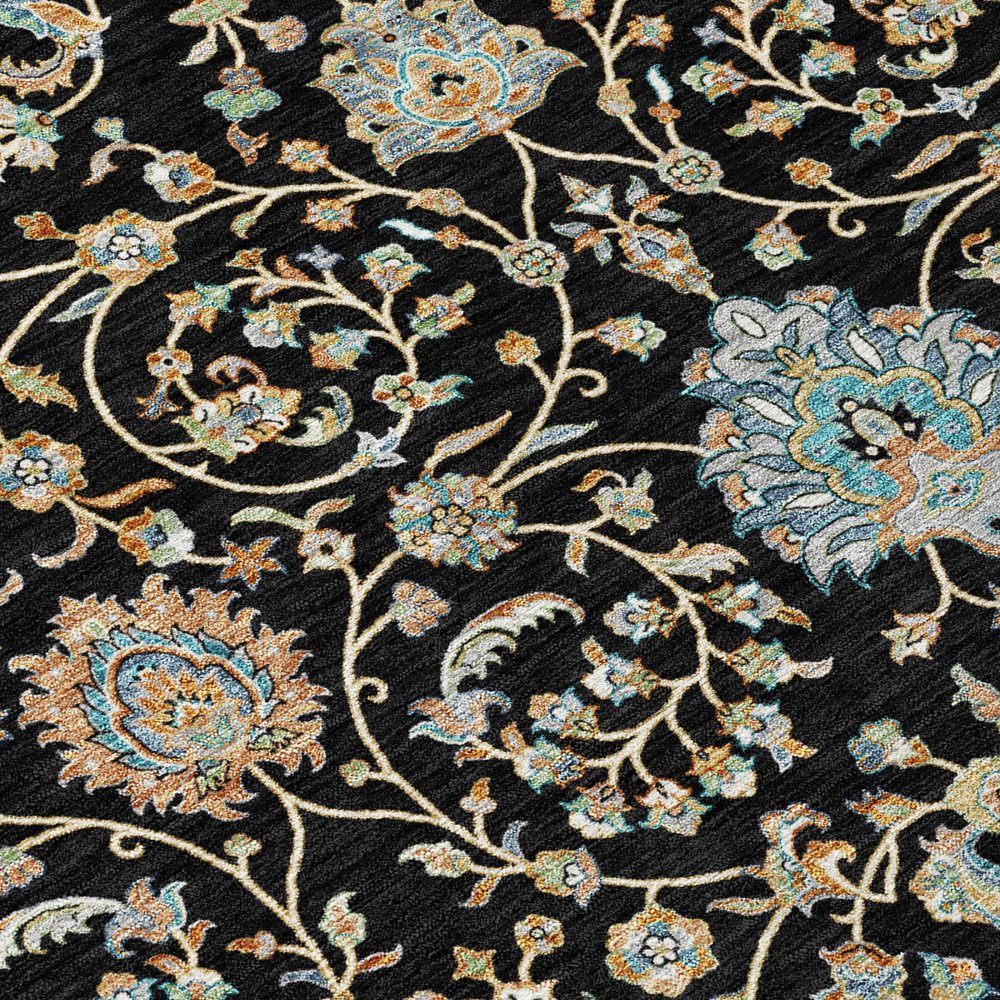 5' X 8' Black And Graphite Floral Washable Indoor Outdoor Area Rug HomeRoots