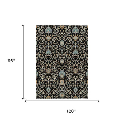 8' X 10' Black And Graphite Floral Washable Indoor Outdoor Area Rug HomeRoots