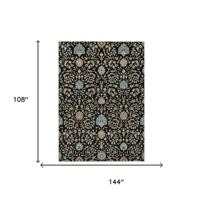 9' X 12' Black And Graphite Floral Washable Indoor Outdoor Area Rug HomeRoots