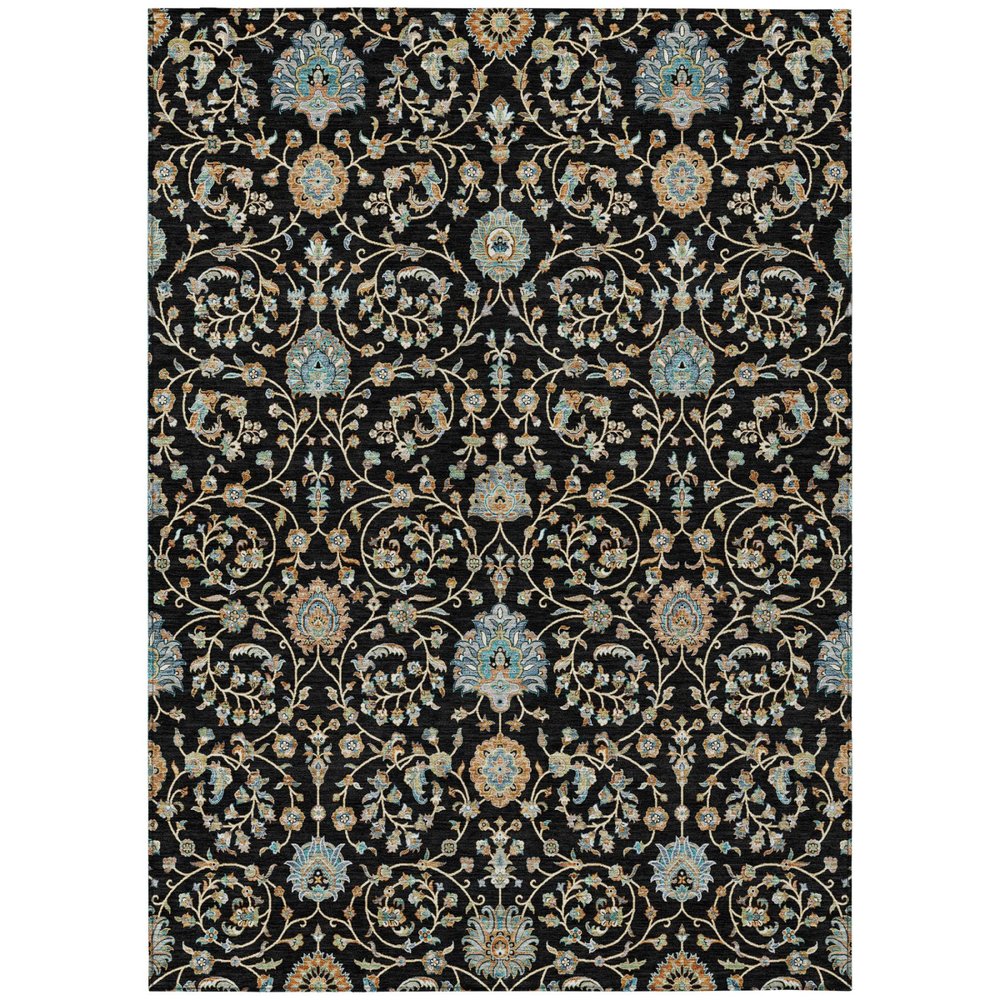 10' X 14' Black And Graphite Floral Washable Indoor Outdoor Area Rug HomeRoots