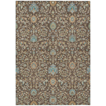 3' X 5' Coffee And Brown Floral Washable Indoor Outdoor Area Rug