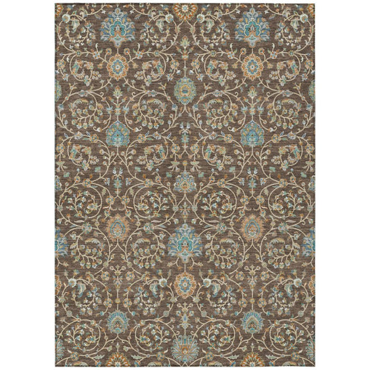3' X 5' Coffee And Brown Floral Washable Indoor Outdoor Area Rug