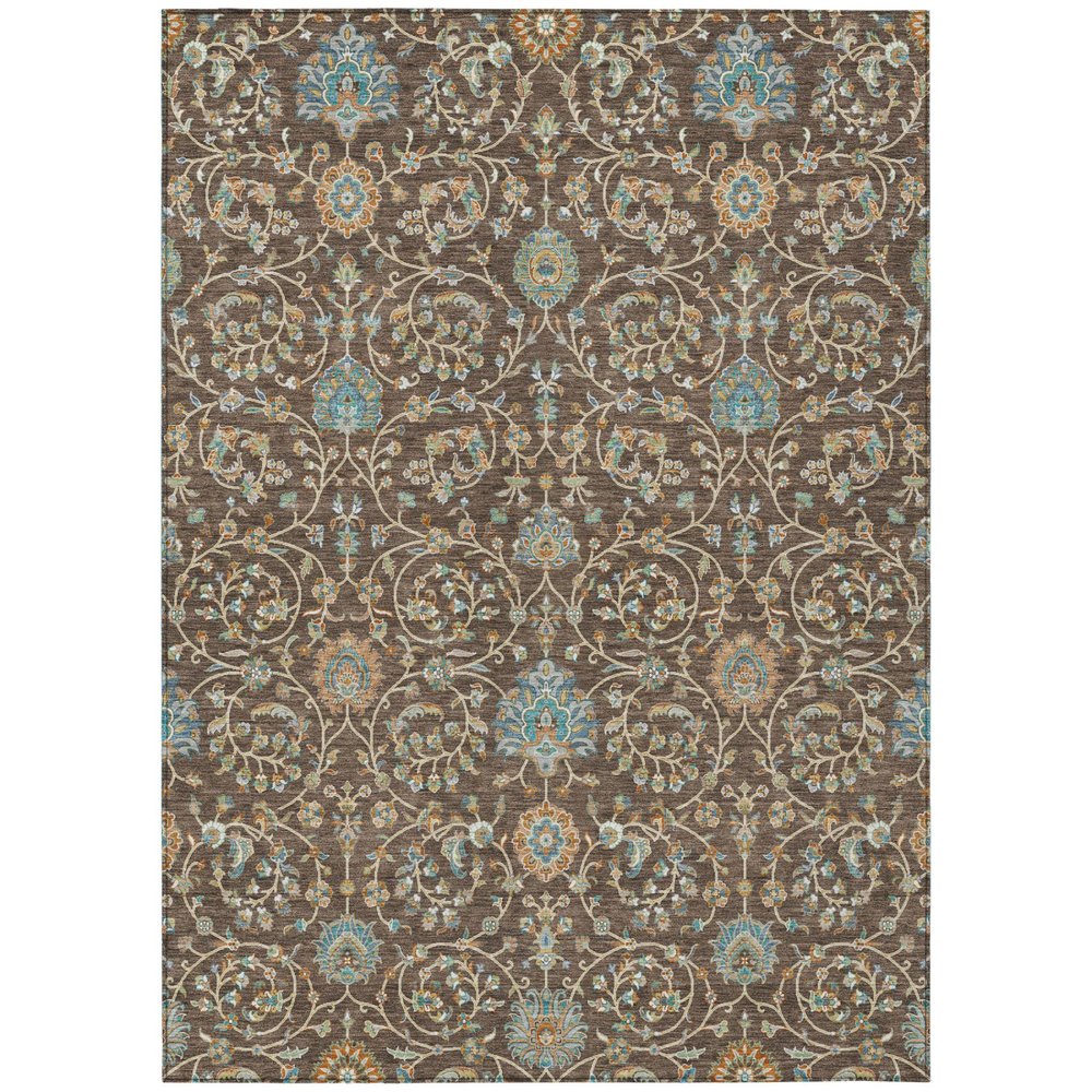 3' X 5' Coffee And Brown Floral Washable Indoor Outdoor Area Rug — view 1