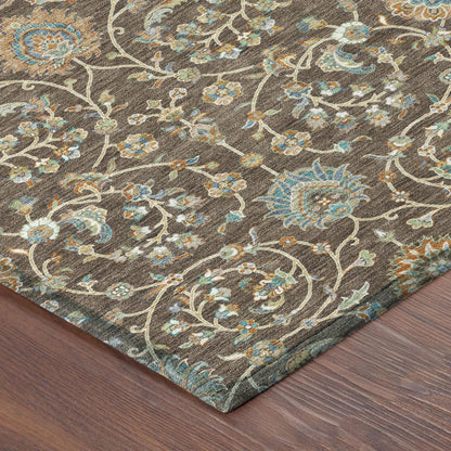 3' X 5' Coffee And Brown Floral Washable Indoor Outdoor Area Rug