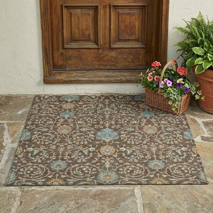 3' X 5' Coffee And Brown Floral Washable Indoor Outdoor Area Rug HomeRoots
