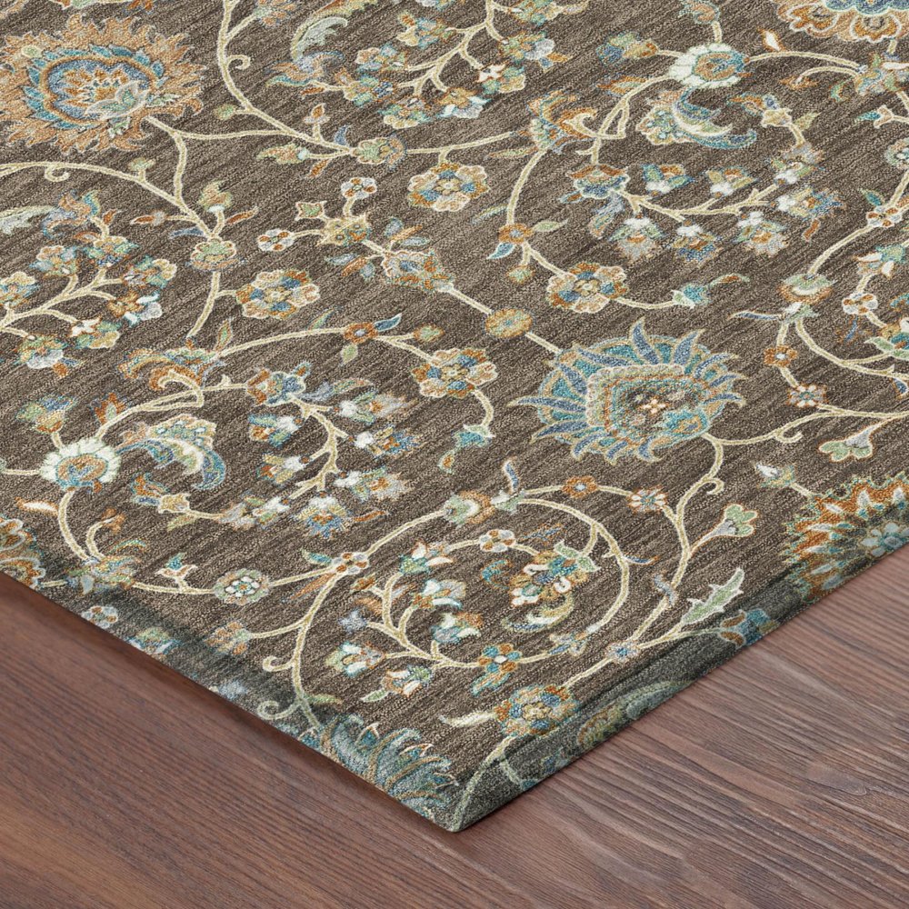 8' Coffee And Brown Round Floral Washable Indoor Outdoor Area Rug HomeRoots