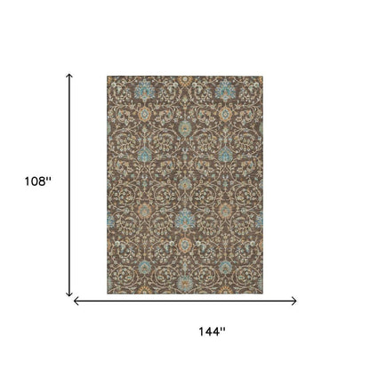 9' X 12' Coffee And Brown Floral Washable Indoor Outdoor Area Rug HomeRoots