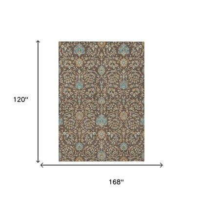 10' X 14' Coffee And Brown Floral Washable Indoor Outdoor Area Rug HomeRoots