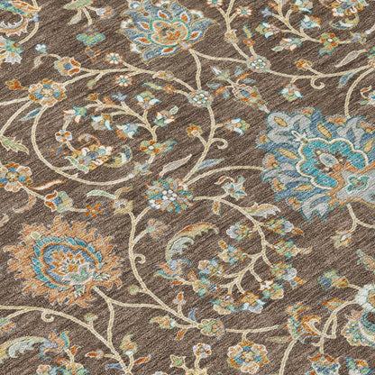 10' X 14' Coffee And Brown Floral Washable Indoor Outdoor Area Rug HomeRoots