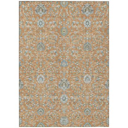 3' X 5' Copper And Orange Floral Washable Indoor Outdoor Area Rug HomeRoots