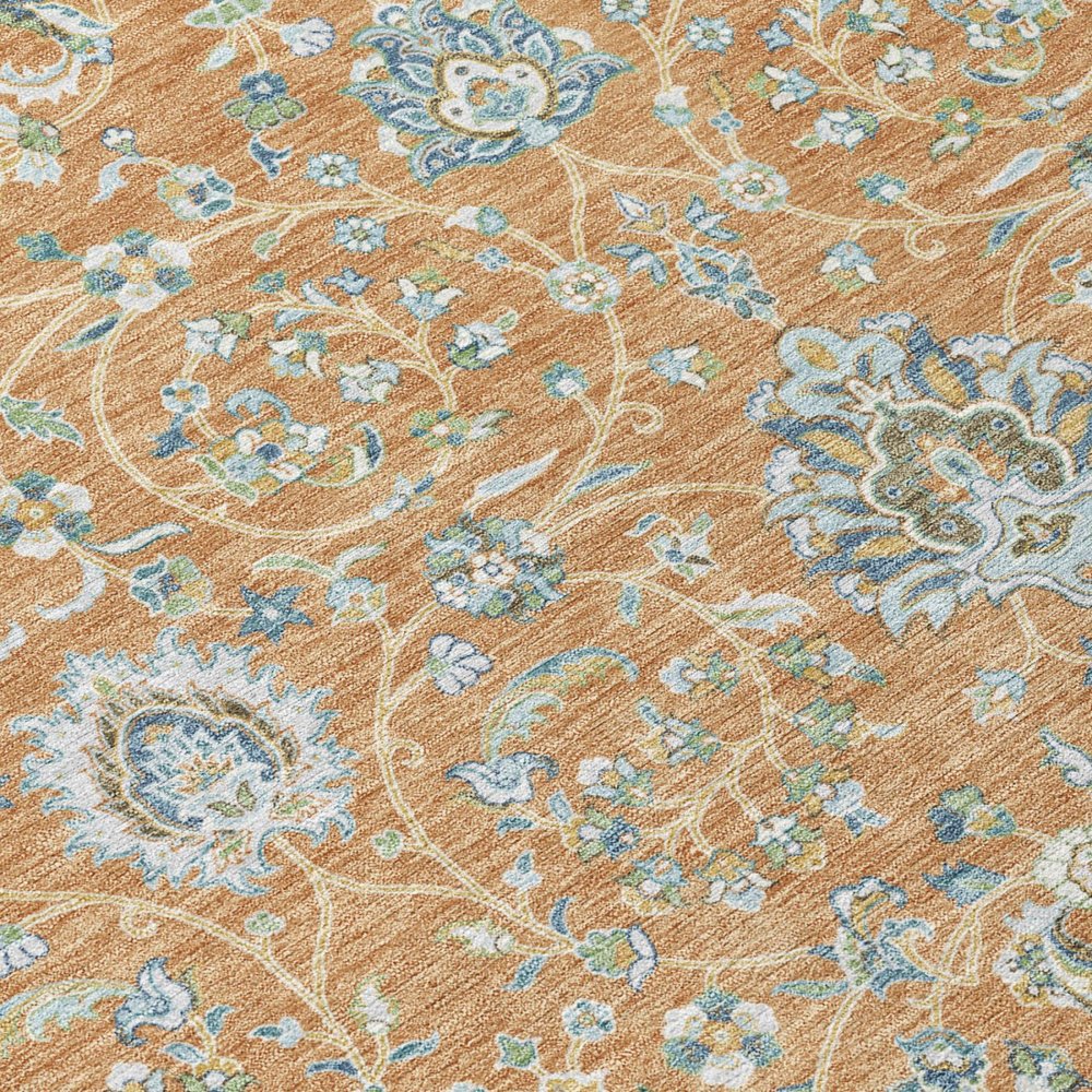 3' X 5' Copper And Orange Floral Washable Indoor Outdoor Area Rug — view 3
