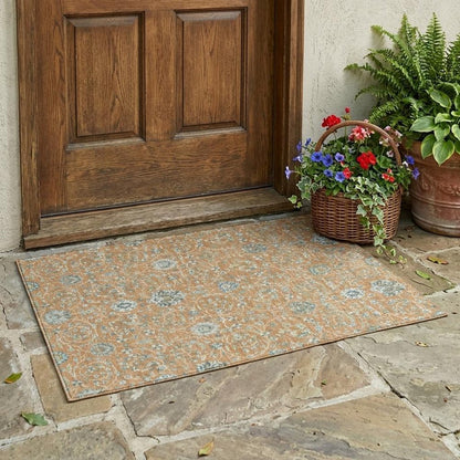 3' X 5' Copper And Orange Floral Washable Indoor Outdoor Area Rug HomeRoots