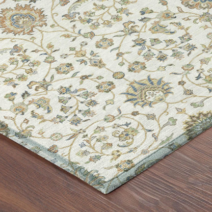 3' X 5' Ivory And Khaki Floral Washable Indoor Outdoor Area Rug HomeRoots