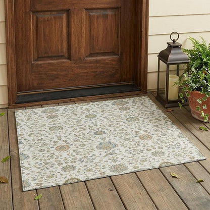 3' X 5' Ivory And Khaki Floral Washable Indoor Outdoor Area Rug HomeRoots