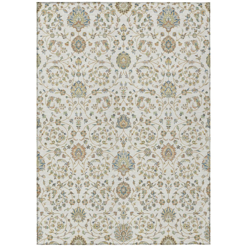 9' X 12' Ivory And Khaki Floral Washable Indoor Outdoor Area Rug HomeRoots