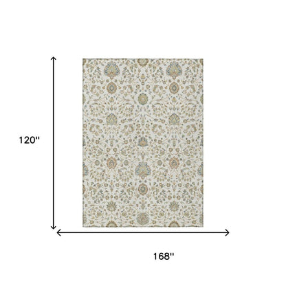10' X 14' Ivory And Khaki Floral Washable Indoor Outdoor Area Rug HomeRoots