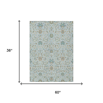 3' X 5' Sky Blue And Blue Floral Washable Indoor Outdoor Area Rug HomeRoots