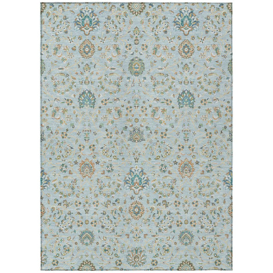 3' X 5' Sky Blue And Blue Floral Washable Indoor Outdoor Area Rug