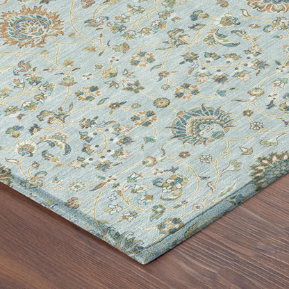 8' Sky Blue And Blue Round Floral Washable Indoor Outdoor Area Rug HomeRoots