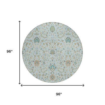 8' Sky Blue And Blue Round Floral Washable Indoor Outdoor Area Rug HomeRoots