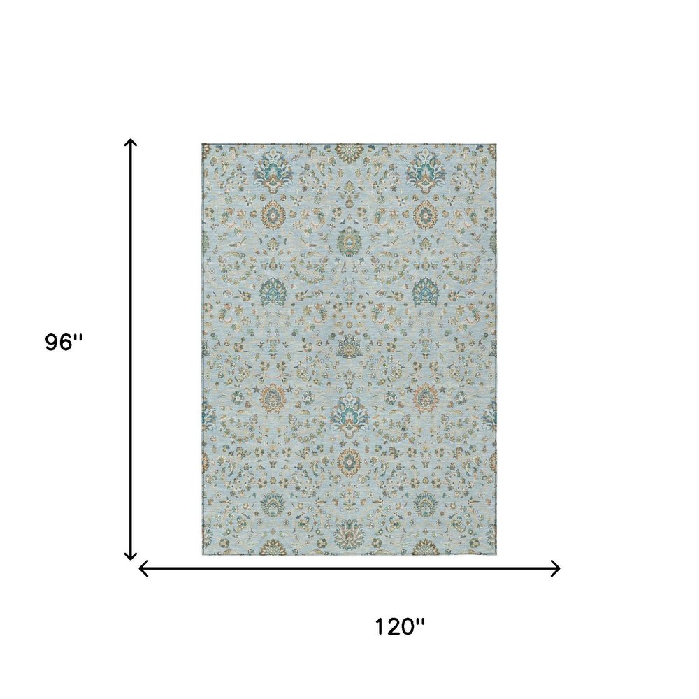 8' X 10' Sky Blue And Blue Floral Washable Indoor Outdoor Area Rug — view 5