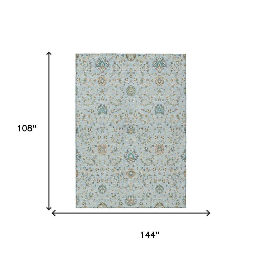 9' X 12' Sky Blue And Blue Floral Washable Indoor Outdoor Area Rug HomeRoots