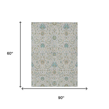5' X 8' Silver And Gray Floral Washable Indoor Outdoor Area Rug HomeRoots