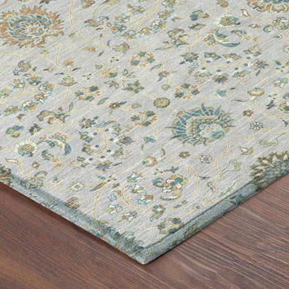 5' X 8' Silver And Gray Floral Washable Indoor Outdoor Area Rug HomeRoots