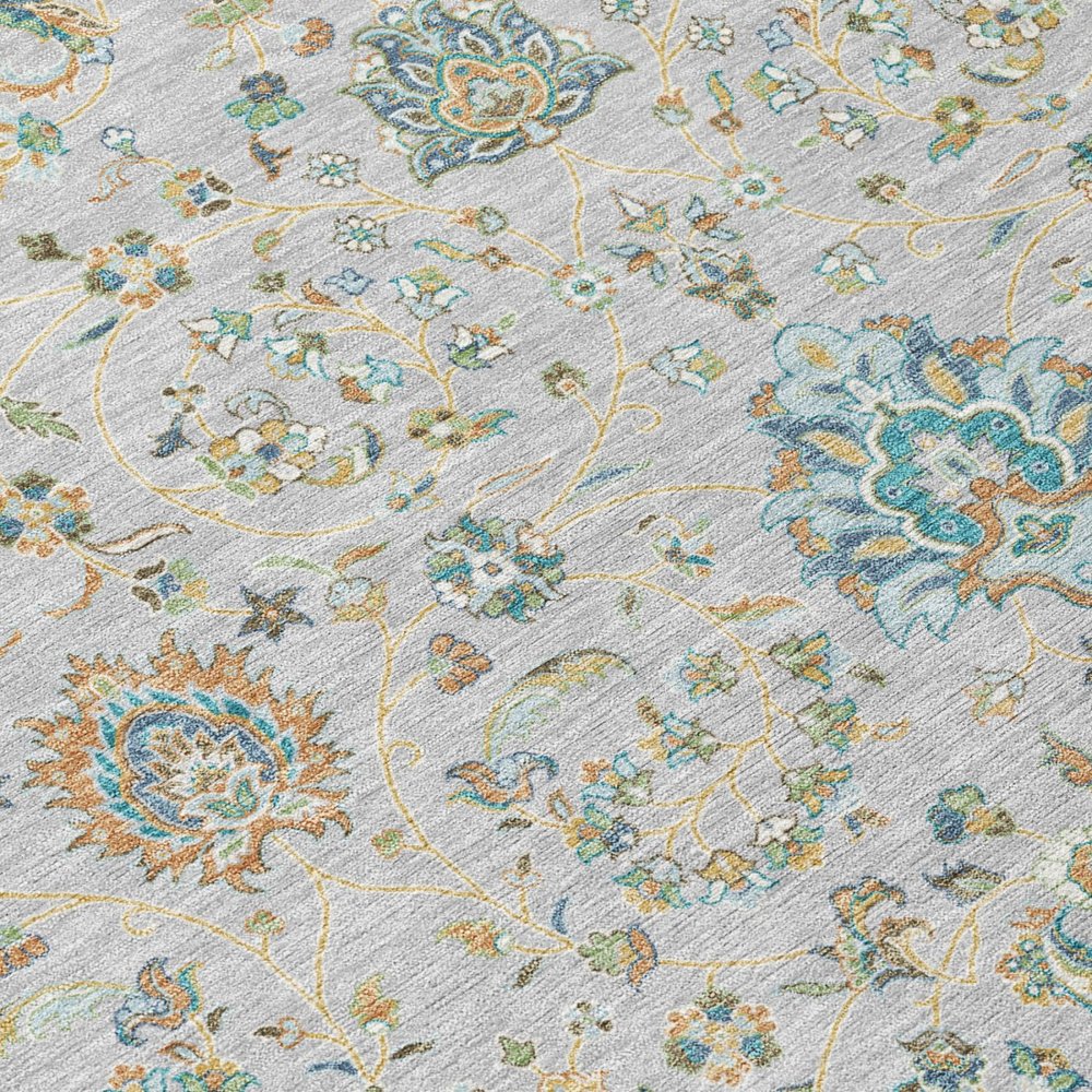5' X 8' Silver And Gray Floral Washable Indoor Outdoor Area Rug — view 3