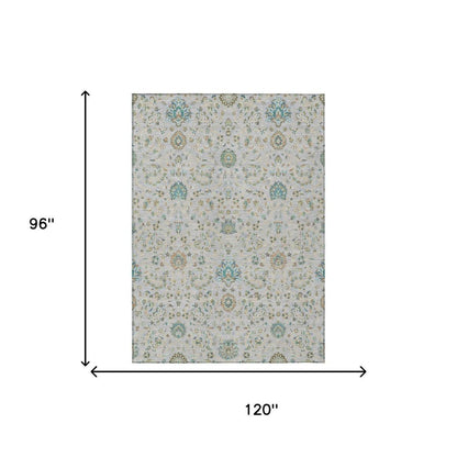 8' X 10' Silver And Gray Floral Washable Indoor Outdoor Area Rug HomeRoots