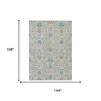 9' X 12' Silver And Gray Floral Washable Indoor Outdoor Area Rug HomeRoots