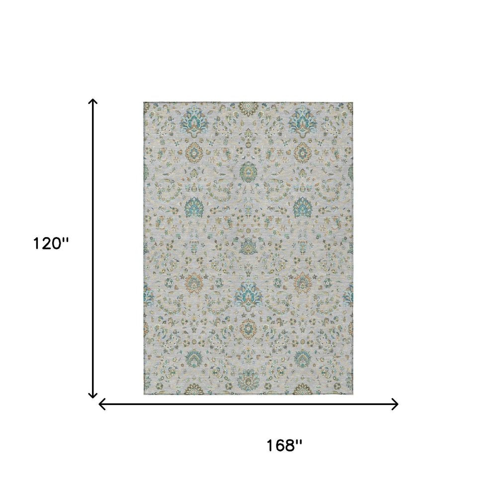 10' X 14' Silver And Gray Floral Washable Indoor Outdoor Area Rug HomeRoots