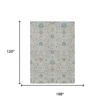 10' X 14' Silver And Gray Floral Washable Indoor Outdoor Area Rug HomeRoots