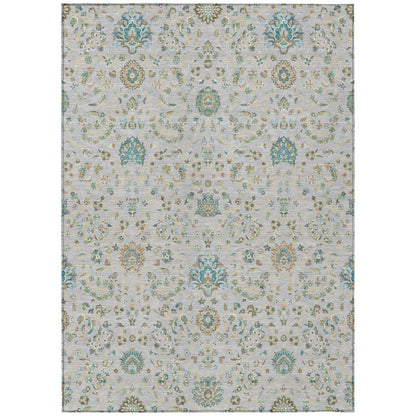 10' X 14' Silver And Gray Floral Washable Indoor Outdoor Area Rug HomeRoots