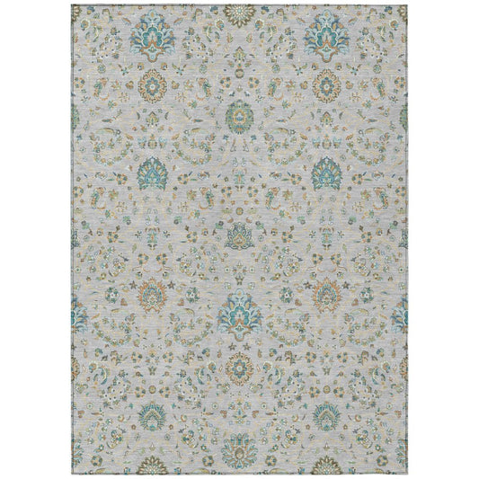 10' X 14' Silver And Gray Floral Washable Indoor Outdoor Area Rug