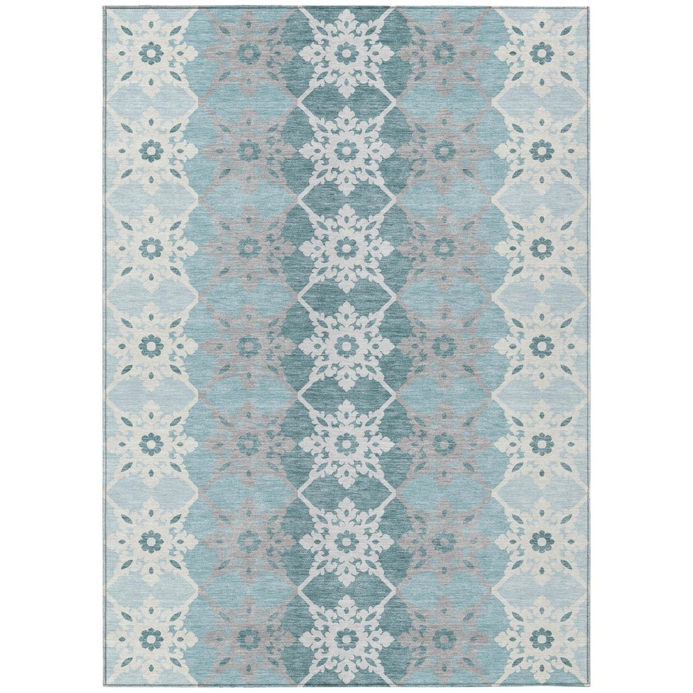 3' X 5' Aqua And Teal Blue Floral Medallion Washable Indoor Outdoor Area Rug HomeRoots