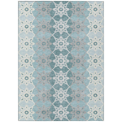 3' X 5' Aqua And Teal Blue Floral Medallion Washable Indoor Outdoor Area Rug HomeRoots